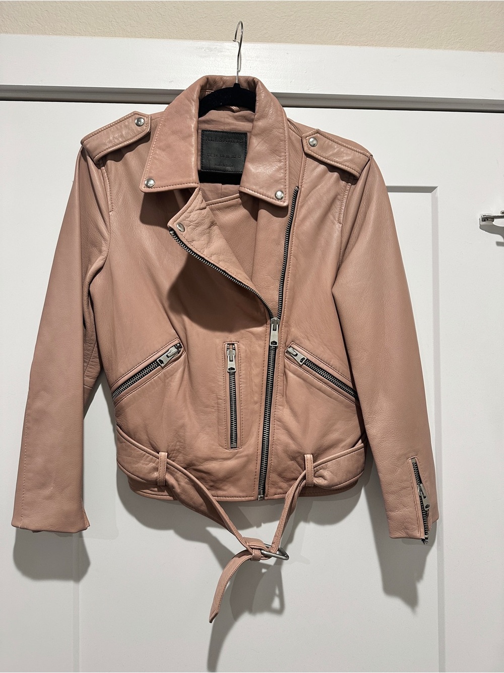 All Saints Balfern Biker Jacket Blush Pink - Picture 2 of 5